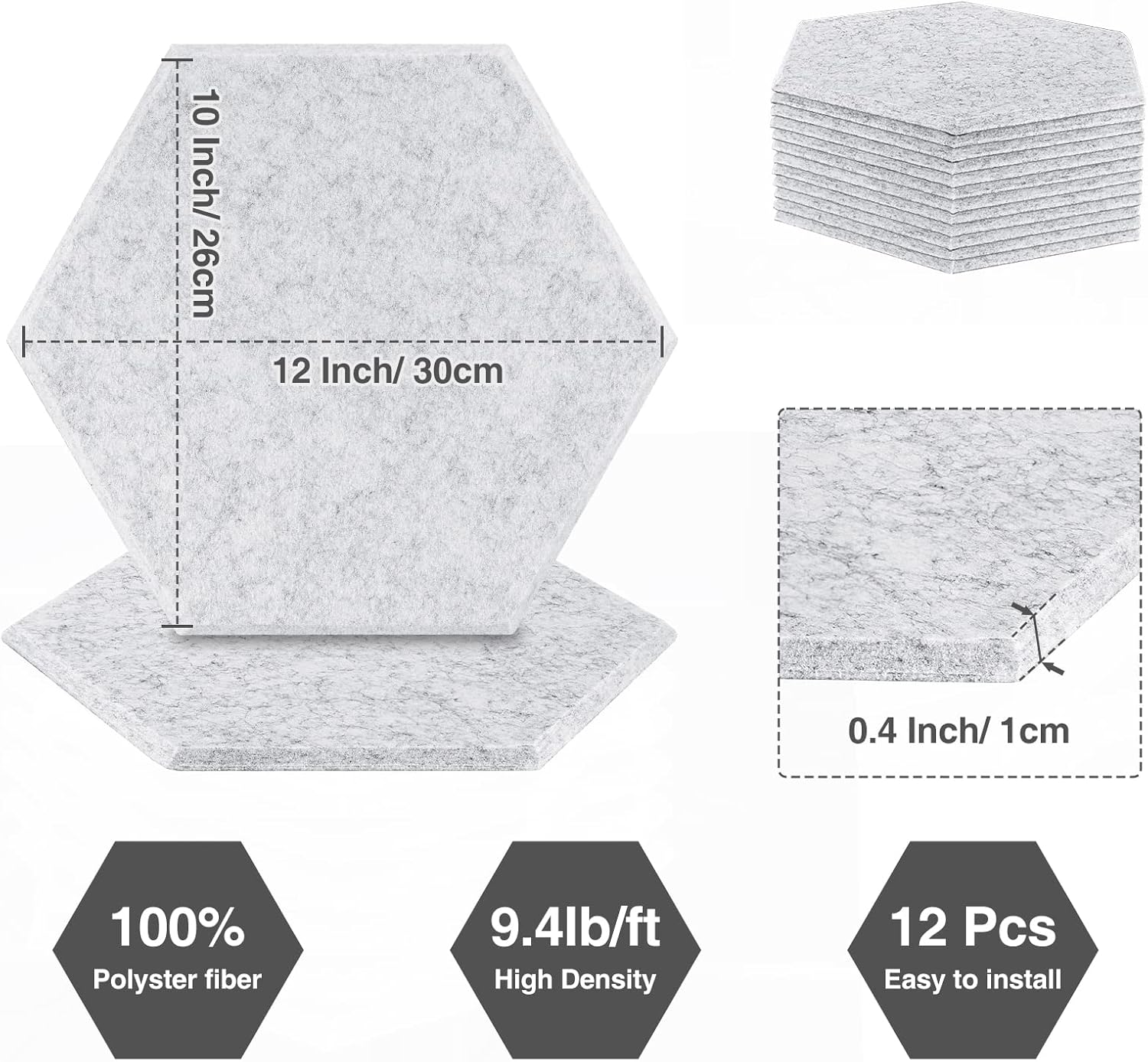 Pack of 12 Acoustic Panels, Self-Adhesive, Sound Insulation Panels, Wall for Sound Studio, Office, Studio Wall Decoration