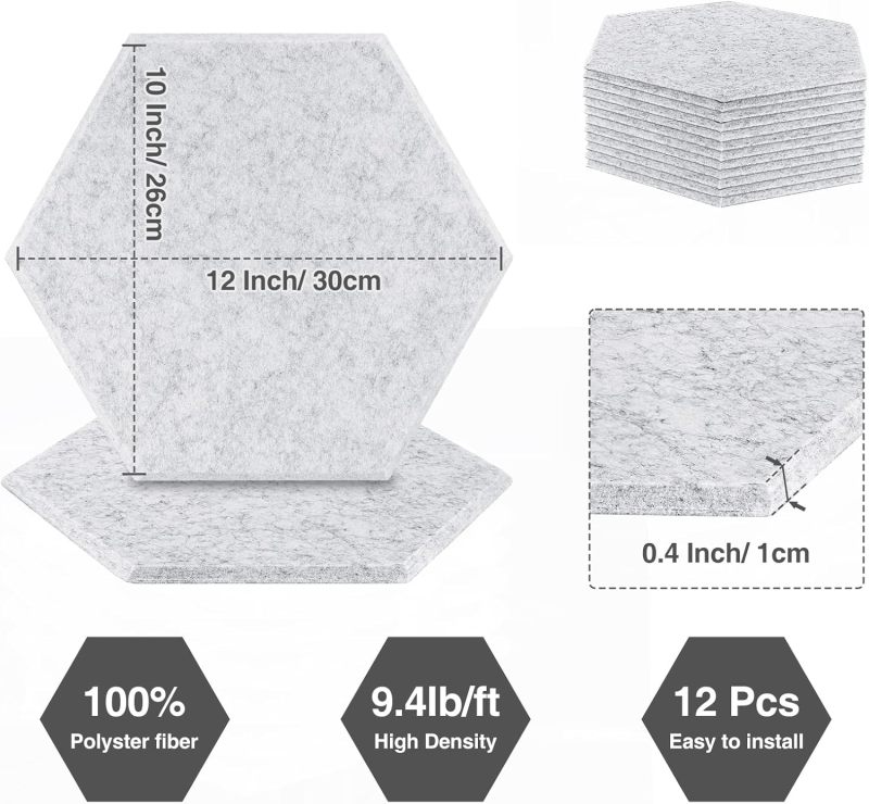 Pack of 12 Acoustic Panels, Self-Adhesive, Sound Insulation Panels, Wall for Sound Studio, Office, Studio Wall Decoration