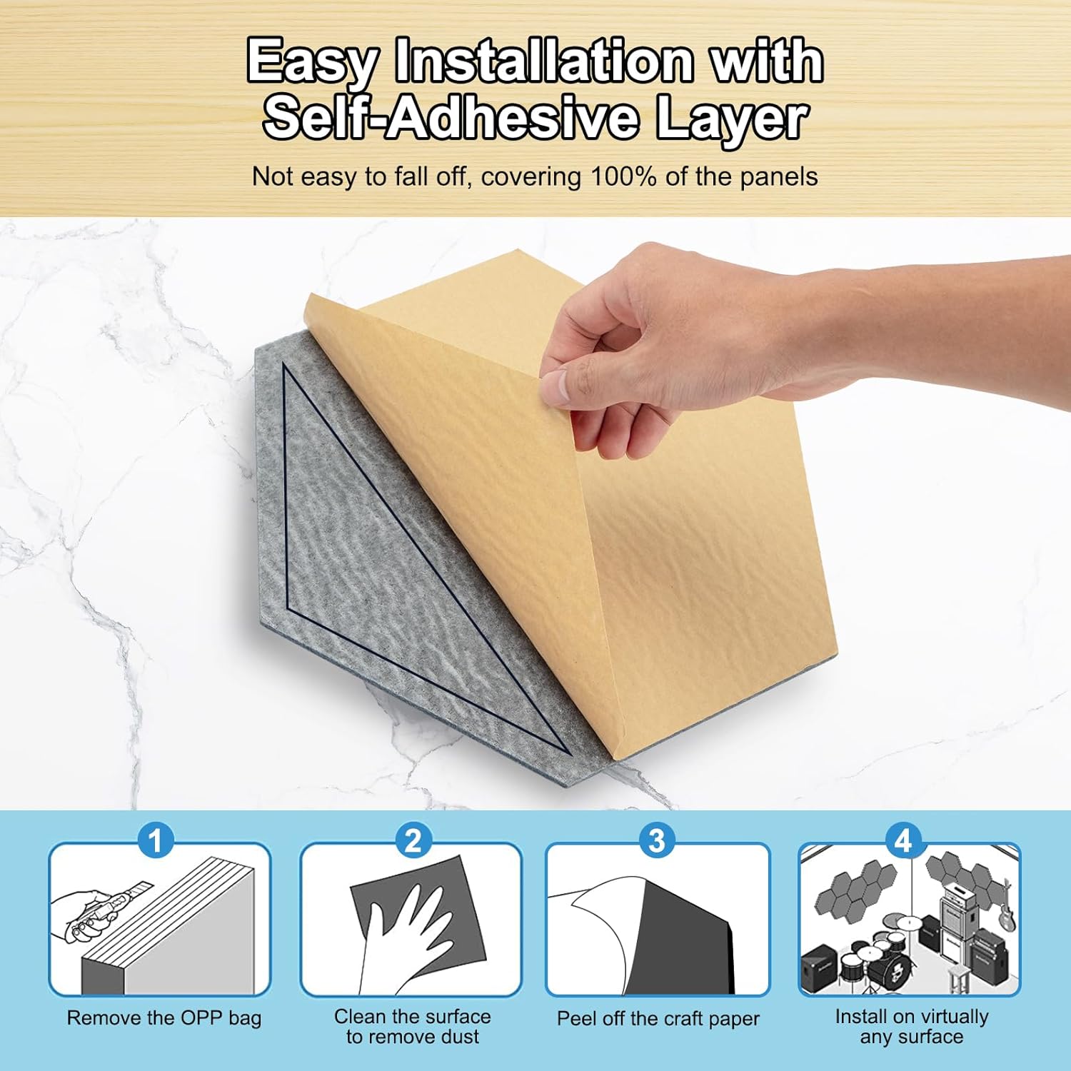 Premium Self-Adhesive Acoustic Panels - 12 Pack Sound Absorption Panels for Gaming Room