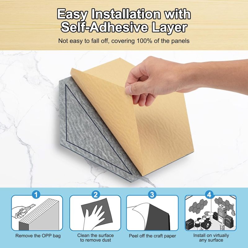 Premium Self-Adhesive Acoustic Panels - 12 Pack Sound Absorption Panels for Gaming Room