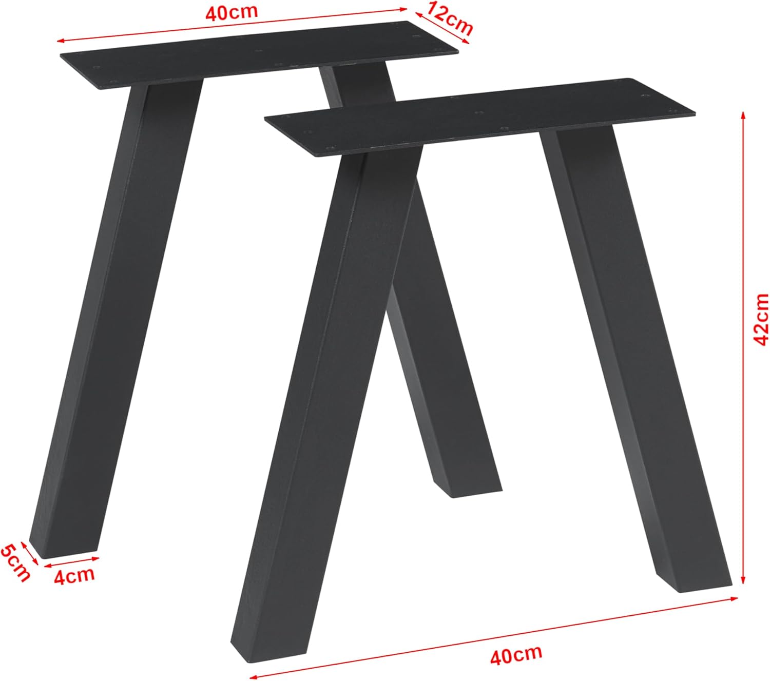 Table Legs Set of 2 Metal Legs 42 x 40 cm Height Adjustable Table Frame for Coffee Table Bench Stool Black Table Feet
