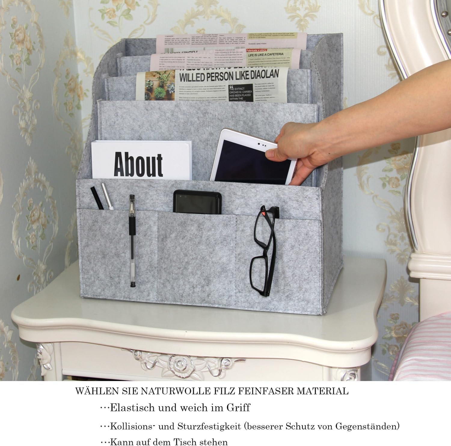 Durable Felt Magazine Rack - Desktop & Floor Standing Organizer for Bedroom & Bathroom