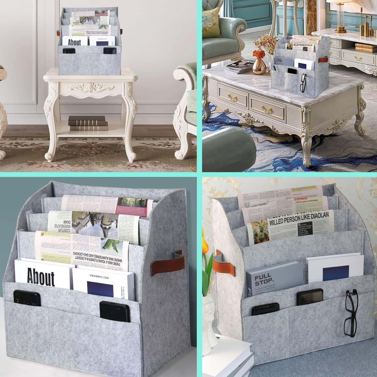 Durable Felt Magazine Rack - Desktop & Floor Standing Organizer for Bedroom & Bathroom