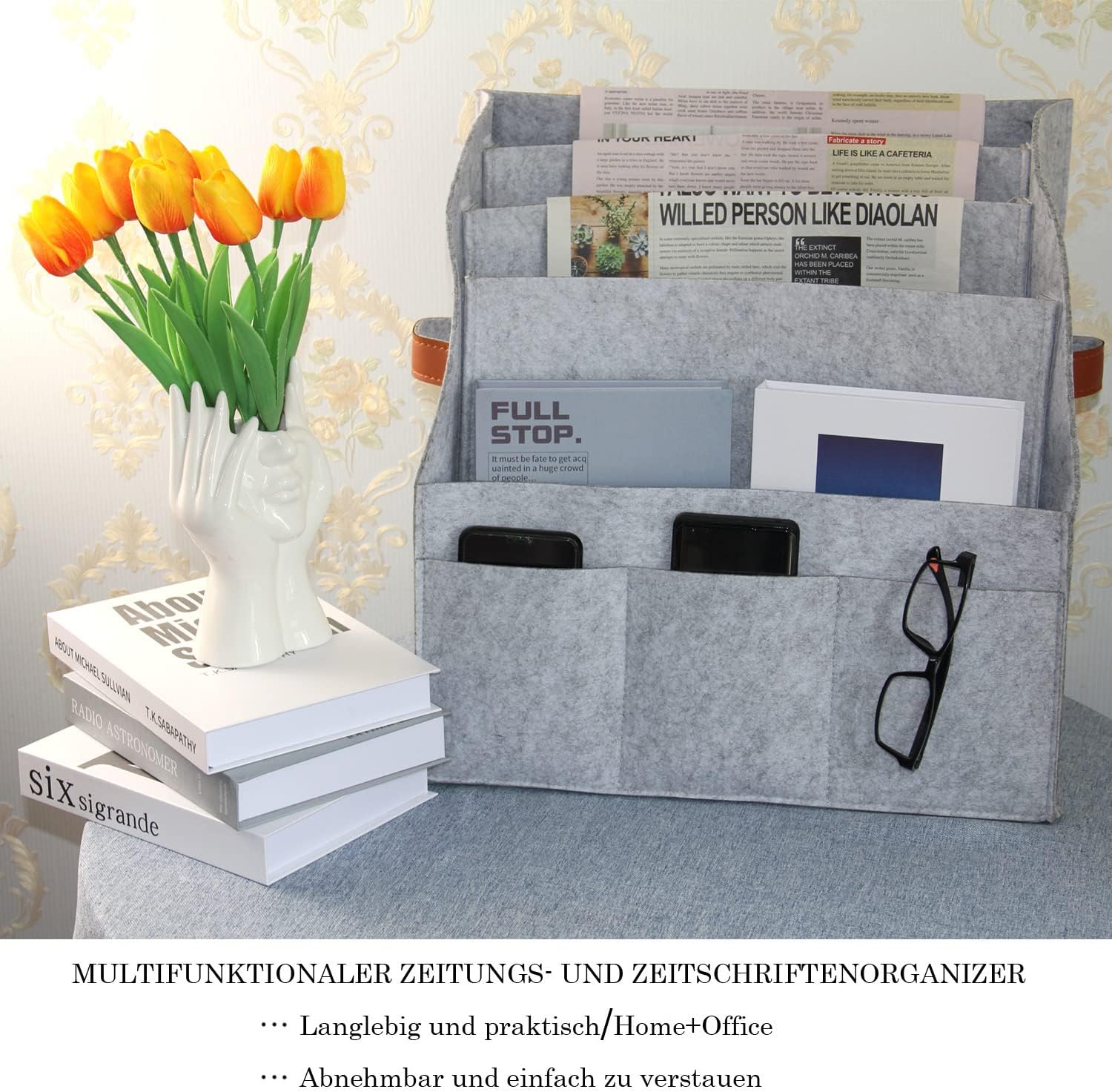 Durable Felt Magazine Rack - Desktop & Floor Standing Organizer for Bedroom & Bathroom