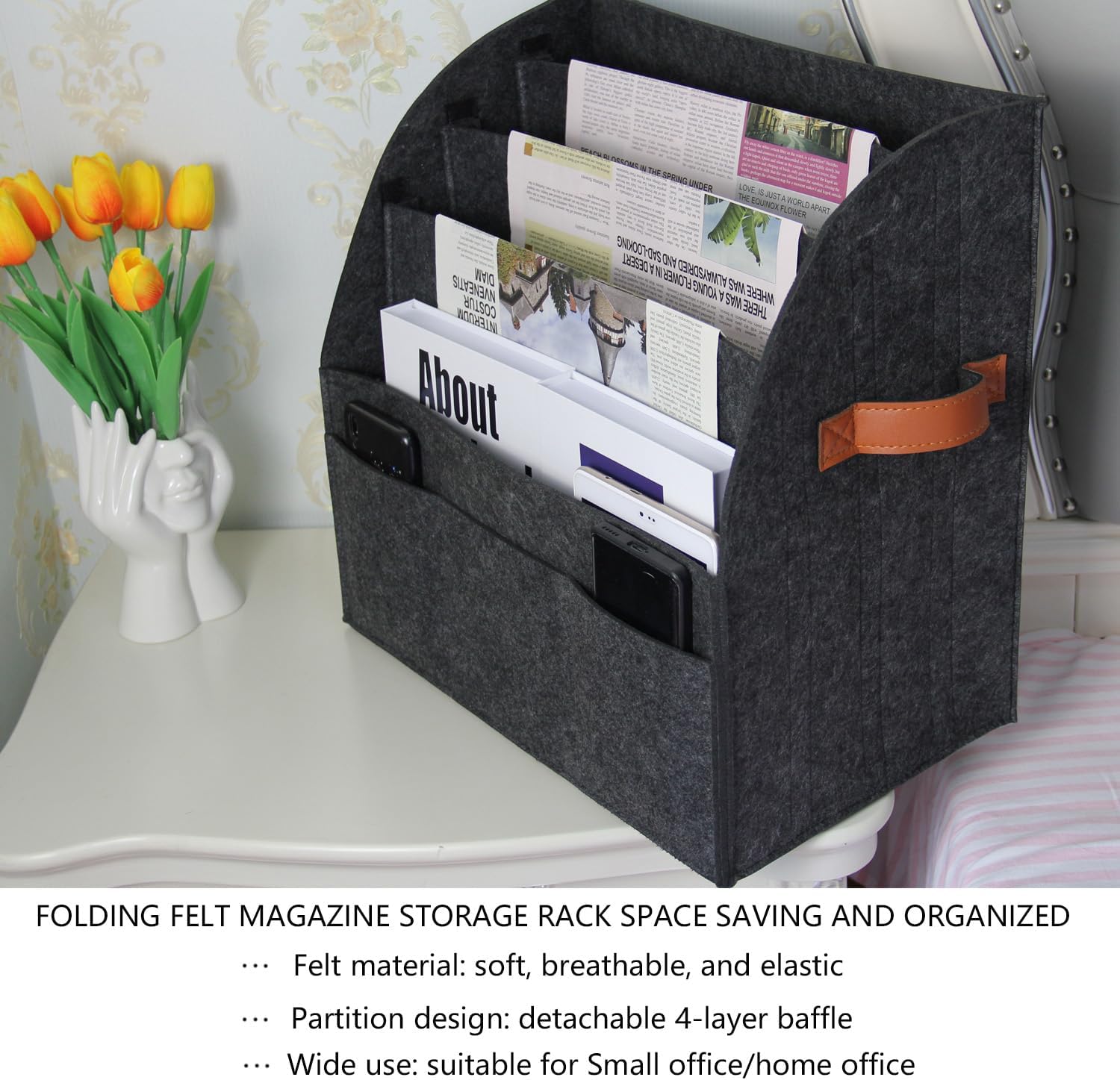 Stylish Felt Magazine Rack - Lightweight Storage Basket for Magazines, Brochures & Files