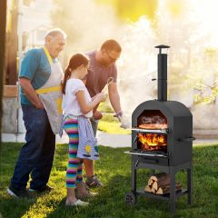 Wood Fired Pizza Oven Chimney and Pizza Stone Charcoal BBQ Grill Camping Pizza Cooker for Barbecue Camping Backyard Party