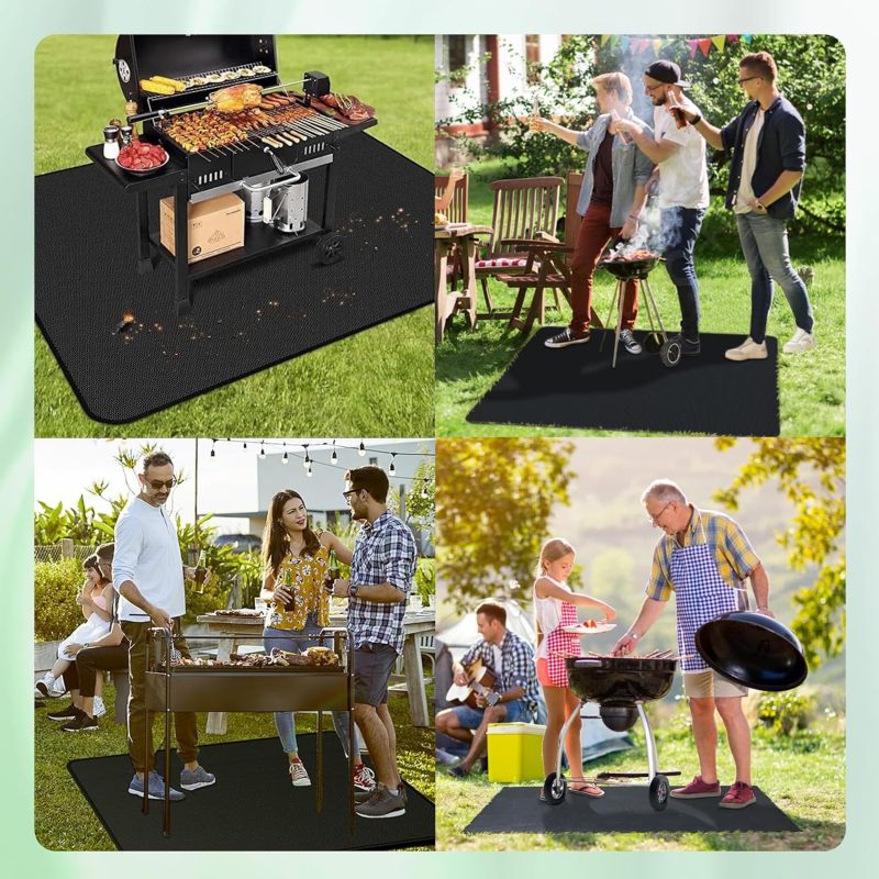 Square BBQ Floor Protection Mat Water-Resistant Oil Resistant Grill Floor Protection Mat for BBQ Grill Fireplace