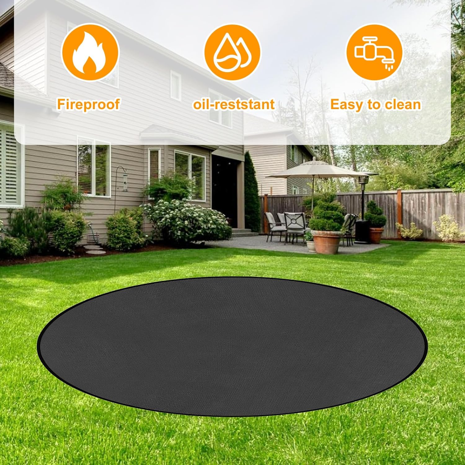 Round BBQ Floor Protection Mat Water-Resistant Oil Resistant Grill Floor Protection Mat for BBQ Grill Fireplace