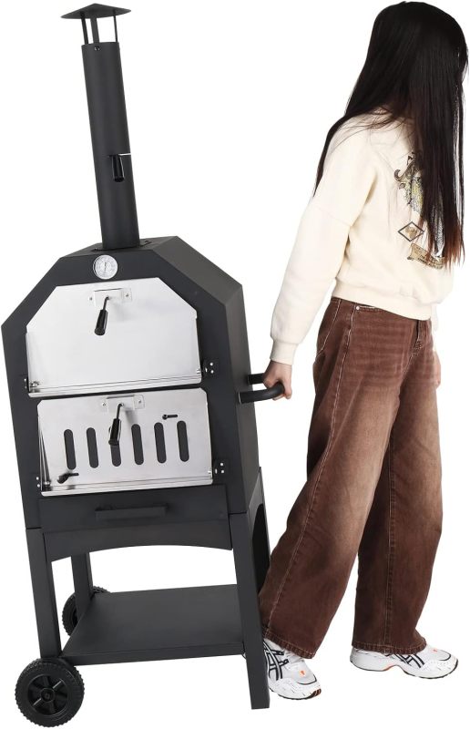 Wood Fired Pizza Oven Chimney and Pizza Stone Charcoal BBQ Grill Camping Pizza Cooker for Barbecue Camping Backyard Party