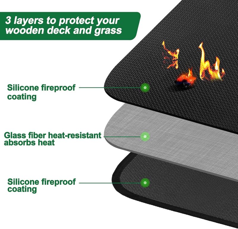 Square BBQ Floor Protection Mat 80x45cm Water-Resistant Oil Resistant Grill Floor Protection Mat for BBQ Grill Fireplace