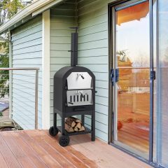 Portable Pizza Oven Wood Fire Chimney and Pizza Stone Charcoal BBQ Grill Camping Pizza Cooker for Barbecue Camping Backyard Party