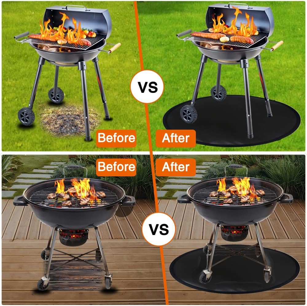 Grill Floor Protection Mat Dia 100cm Round BBQ Floor Protection Mat Water-Resistant Oil Resistant for BBQ Grill Fireplace