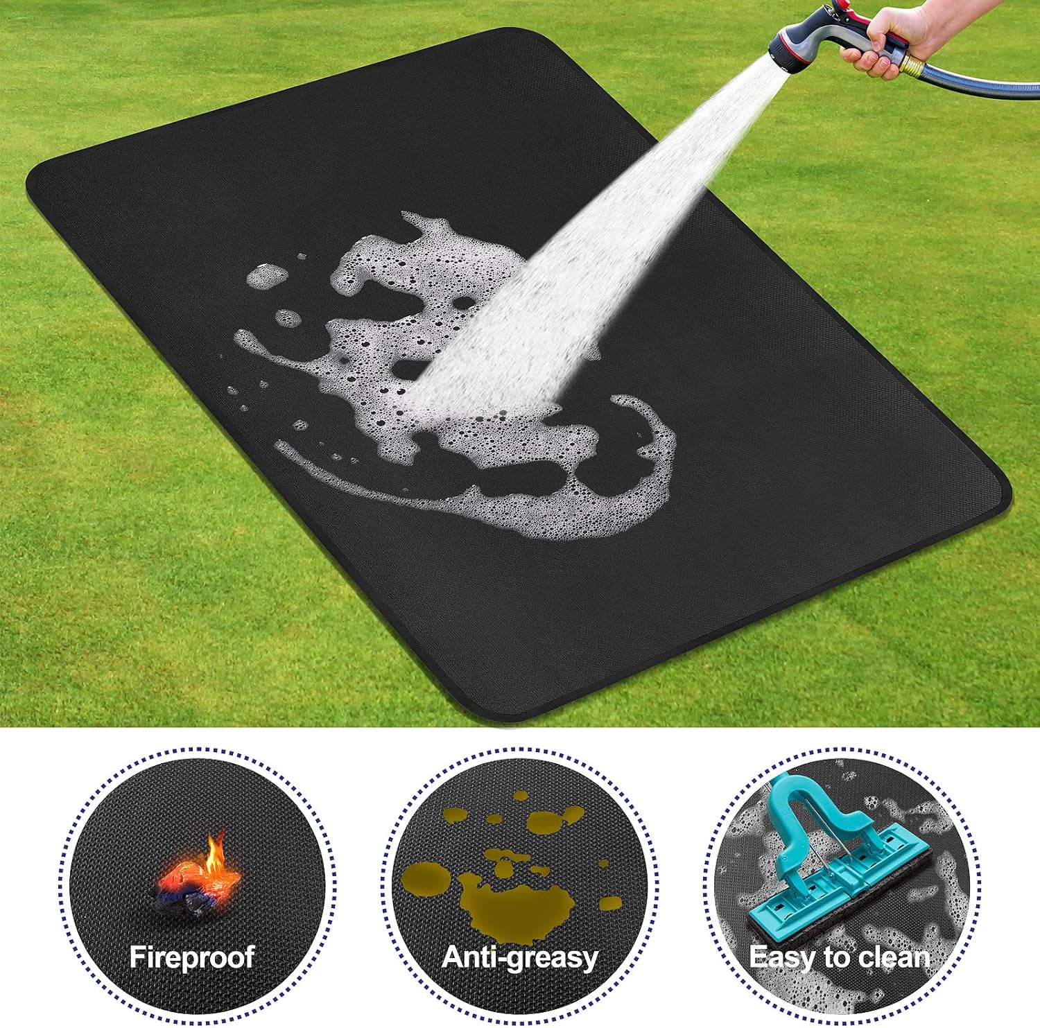 Grill Floor Protection Mat Square BBQ Floor Protection Mat 81x152cm Water-Resistant Fireproof Underlay for BBQ Grill Fireplace