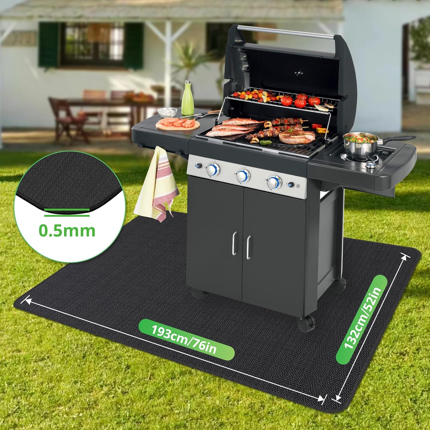Square BBQ Floor Protection Mat Water-Resistant Oil Resistant Grill Floor Protection Mat for BBQ Grill Fireplace