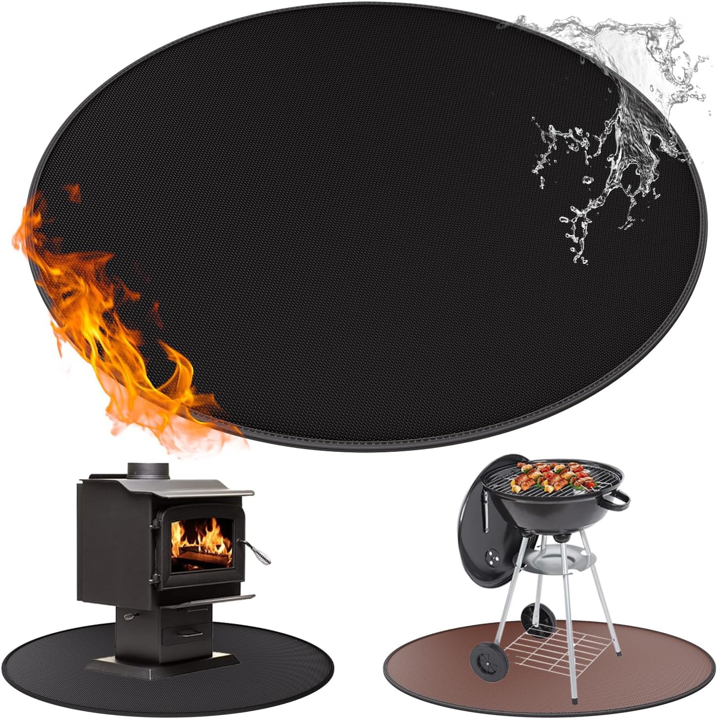 Dia 120cm Grill Floor Protection Mat Round BBQ Floor Protection Mat Water-Resistant Oil Resistant for BBQ Grill Fireplace