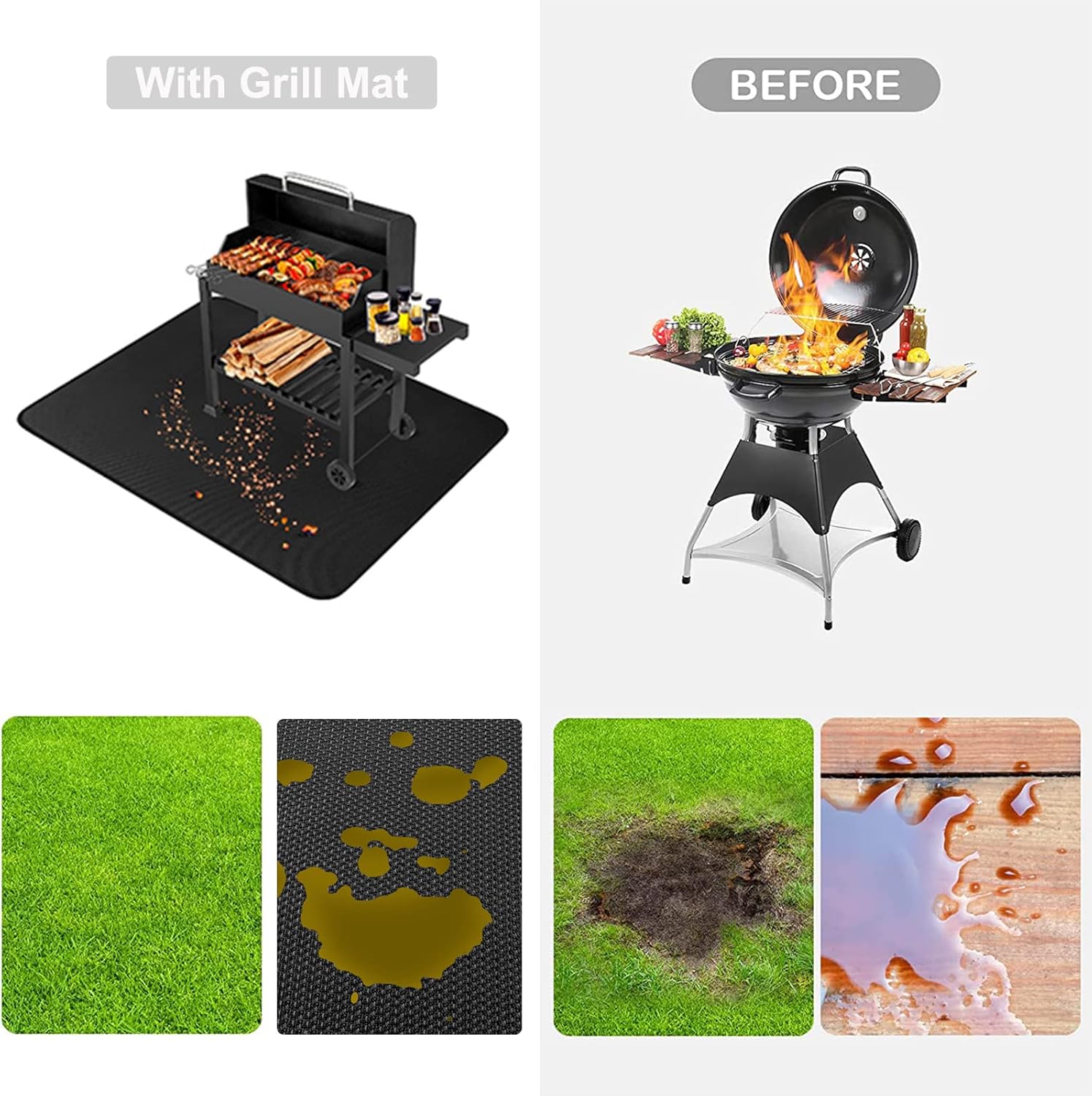 Square BBQ Floor Protection Mat 80x45cm Water-Resistant Oil Resistant Grill Floor Protection Mat for BBQ Grill Fireplace