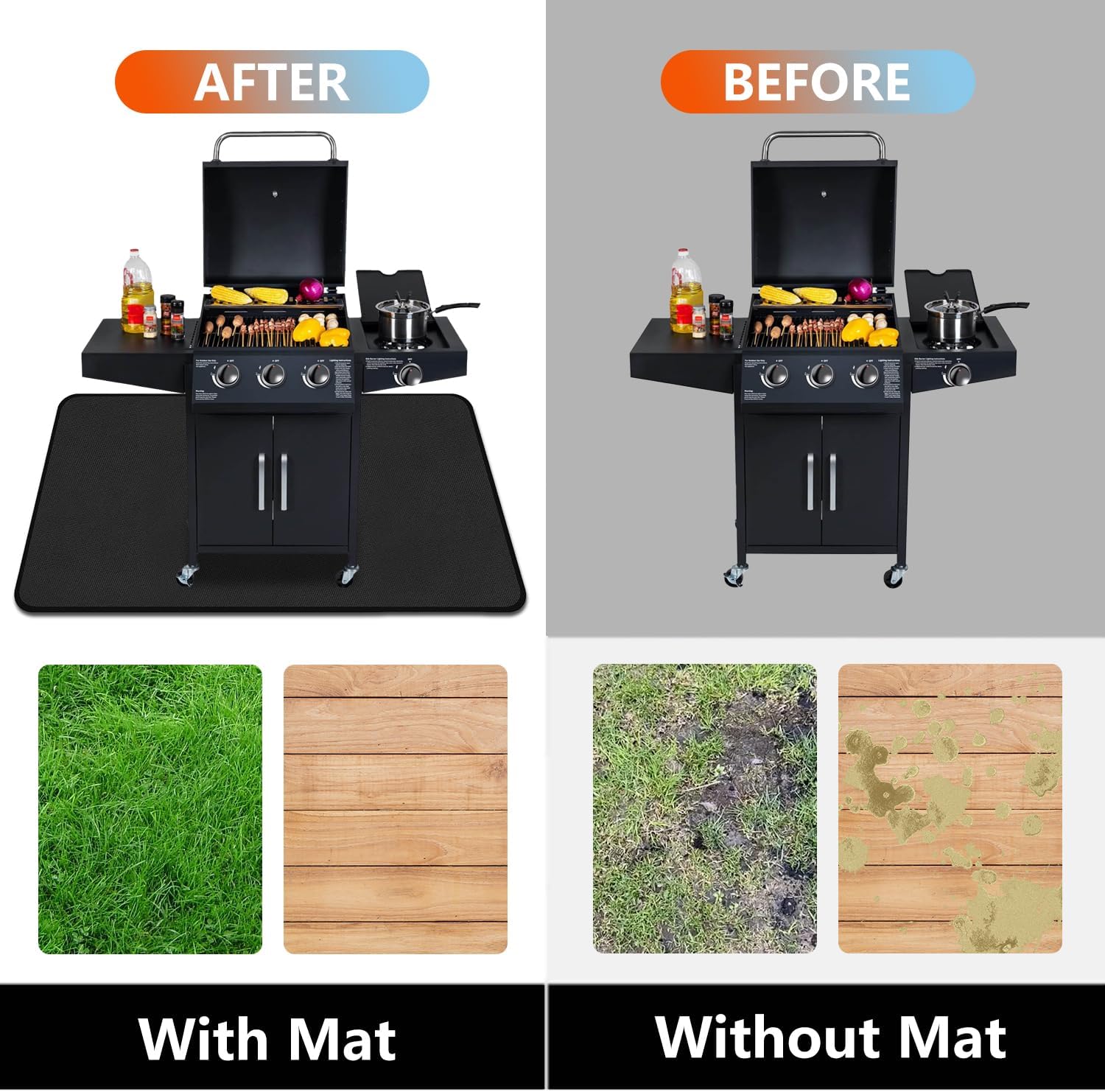 Grill Floor Protection Mat Square BBQ Floor Protection Mat 61x102cm Water-Resistant Oil Resistant Grill Floor Protection Mat for BBQ Grill Fireplace