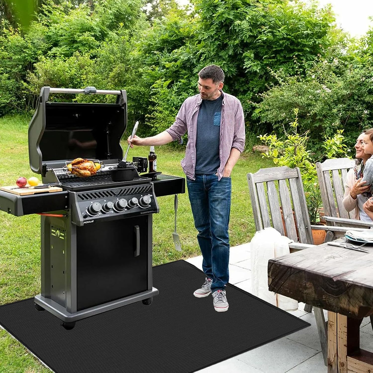 Grill Floor Protection Mat Square BBQ Floor Protection Mat 81x152cm Water-Resistant Fireproof Underlay for BBQ Grill Fireplace