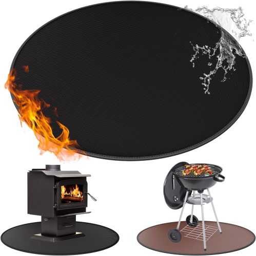 Dia 80cm Round BBQ Floor Protection Mat Water-Resistant Oil Resistant Grill Floor Protection Mat for BBQ Grill Fireplace