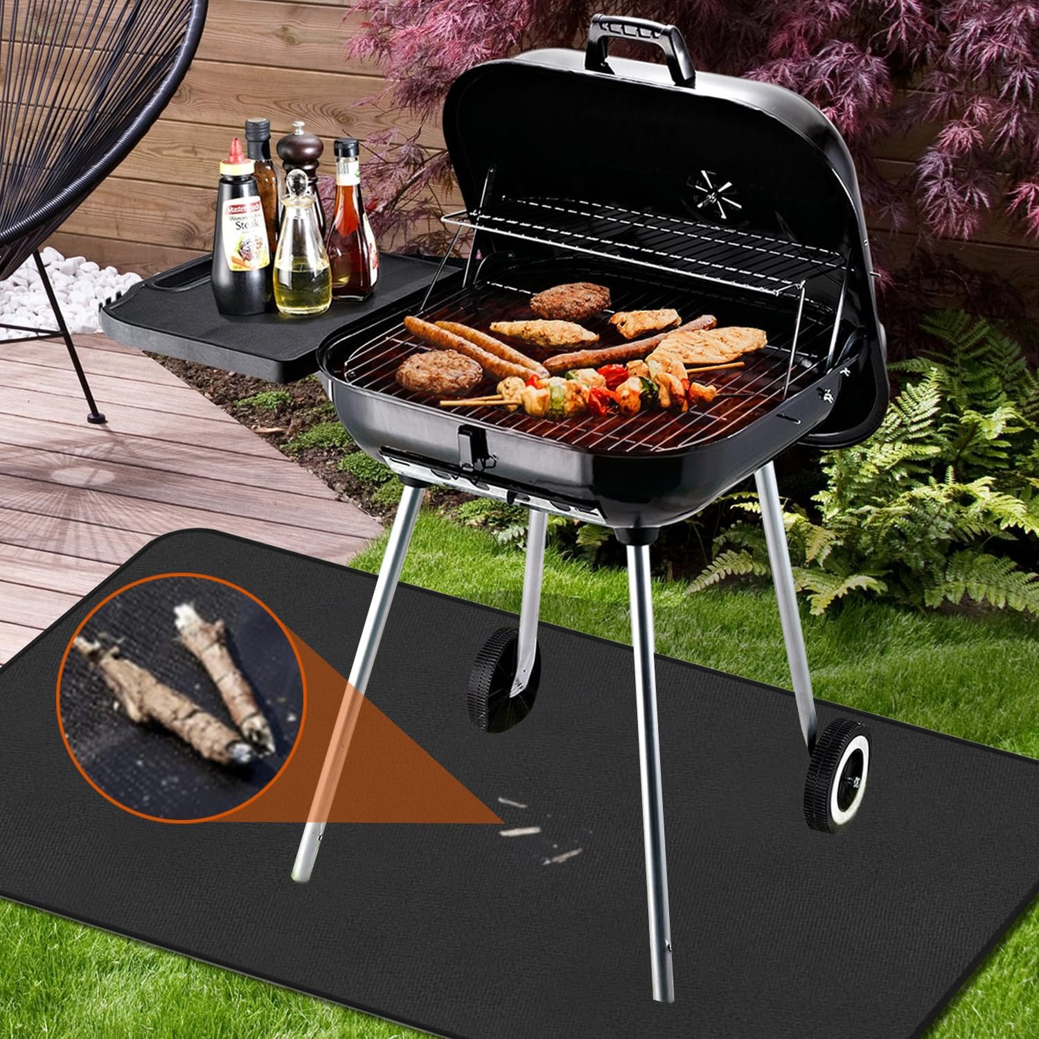 Grill Floor Protection Mat Square BBQ Floor Protection Mat 81x152cm Water-Resistant Fireproof Underlay for BBQ Grill Fireplace