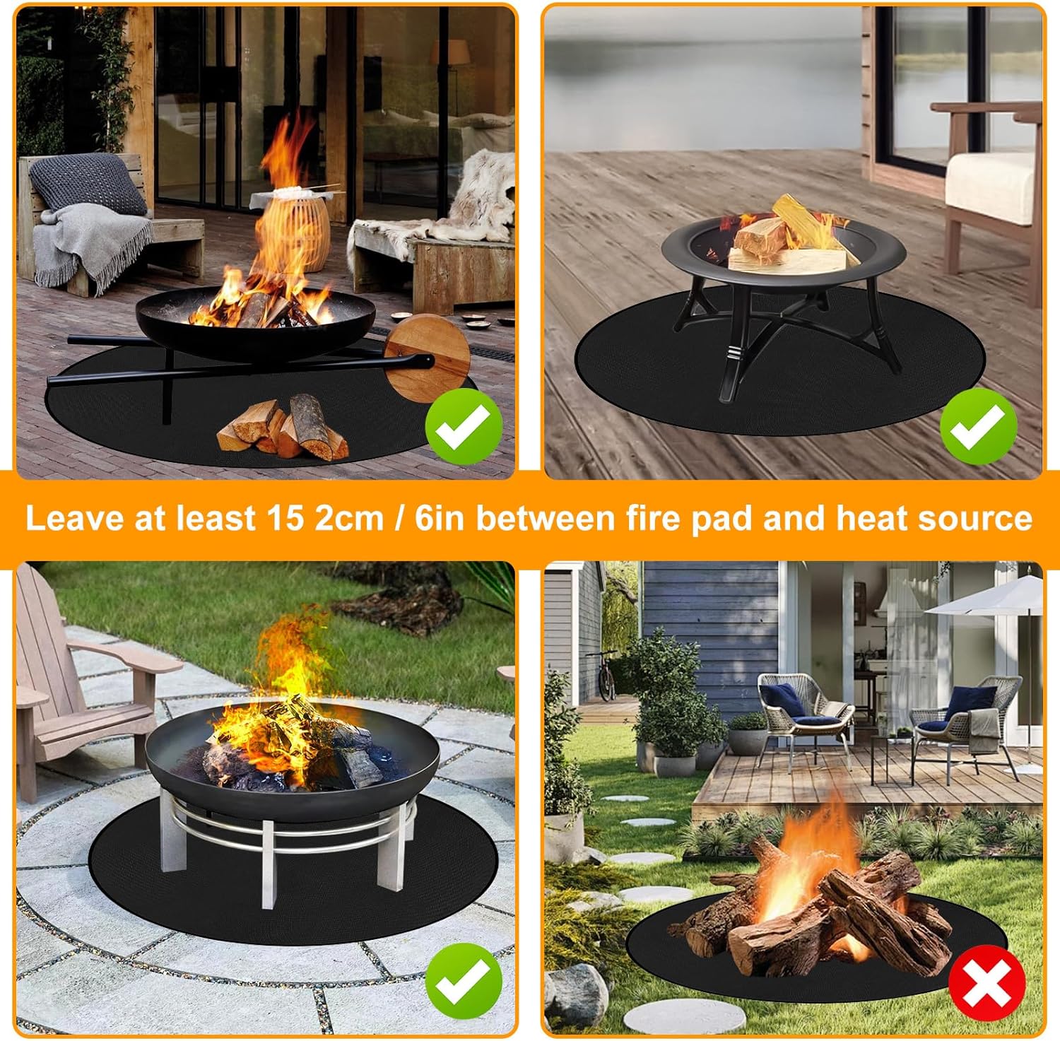 Dia 120cm Grill Floor Protection Mat Round BBQ Floor Protection Mat Water-Resistant Oil Resistant for BBQ Grill Fireplace