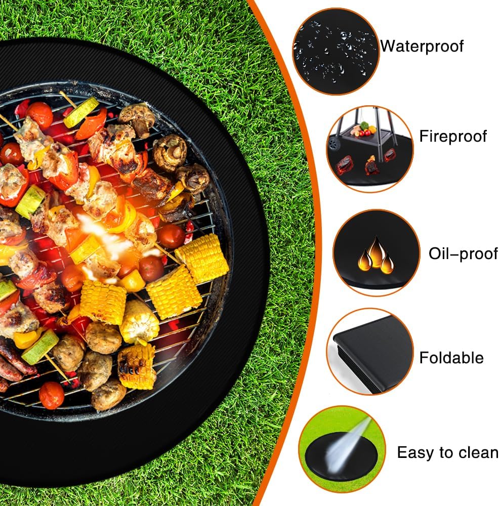 Dia 120cm Grill Floor Protection Mat Round BBQ Floor Protection Mat Water-Resistant Oil Resistant for BBQ Grill Fireplace