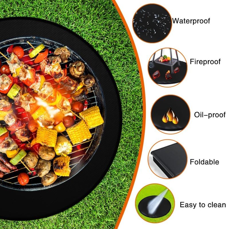 Dia 120cm Grill Floor Protection Mat Round BBQ Floor Protection Mat Water-Resistant Oil Resistant for BBQ Grill Fireplace