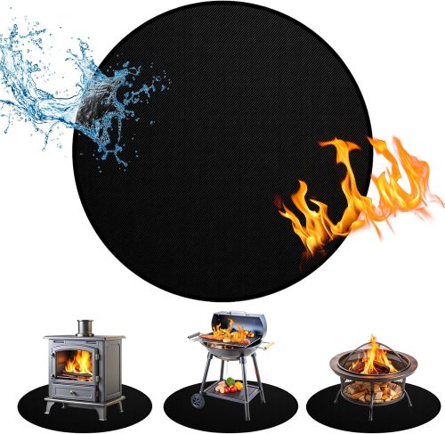 Grill Floor Protection Mat Dia 100cm Round BBQ Floor Protection Mat Water-Resistant Oil Resistant for BBQ Grill Fireplace