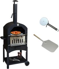 Portable Pizza Oven Wood Fire Chimney and Pizza Stone Charcoal BBQ Grill Camping Pizza Cooker for Barbecue Camping Backyard Party