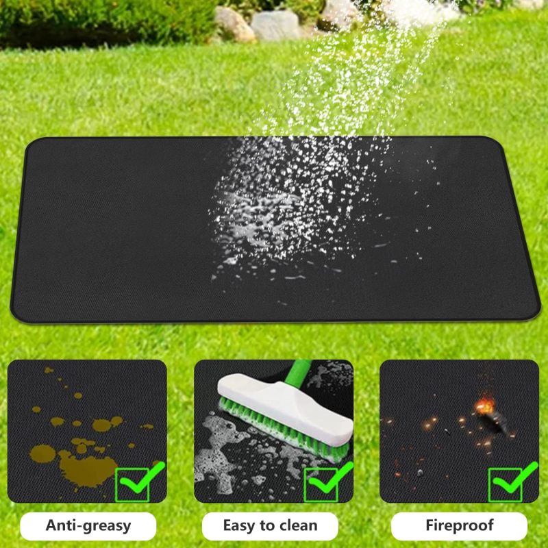 Grill Floor Protection Mat Square BBQ Floor Protection Mat 61x102cm Water-Resistant Oil Resistant Grill Floor Protection Mat for BBQ Grill Fireplace
