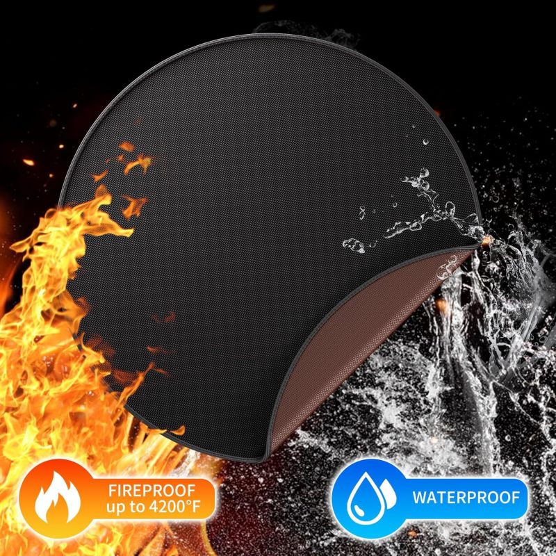 Dia 80cm Round BBQ Floor Protection Mat Water-Resistant Oil Resistant Grill Floor Protection Mat for BBQ Grill Fireplace