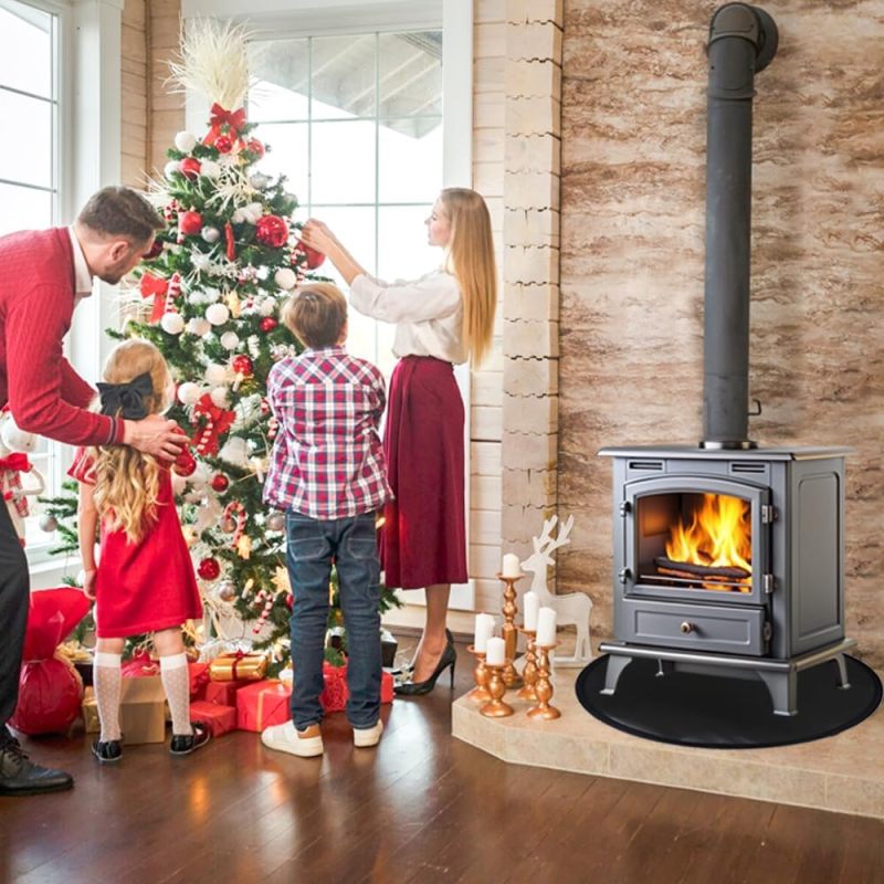 Grill Floor Protection Mat Dia 100cm Round BBQ Floor Protection Mat Water-Resistant Oil Resistant for BBQ Grill Fireplace