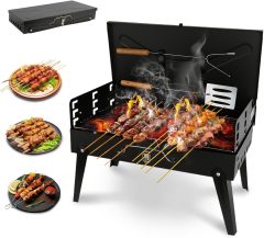 Foldable Barbecue Grill Briefcase with Lid Mini Tabletop Grill for Outdoor Camping Patio and Picnic