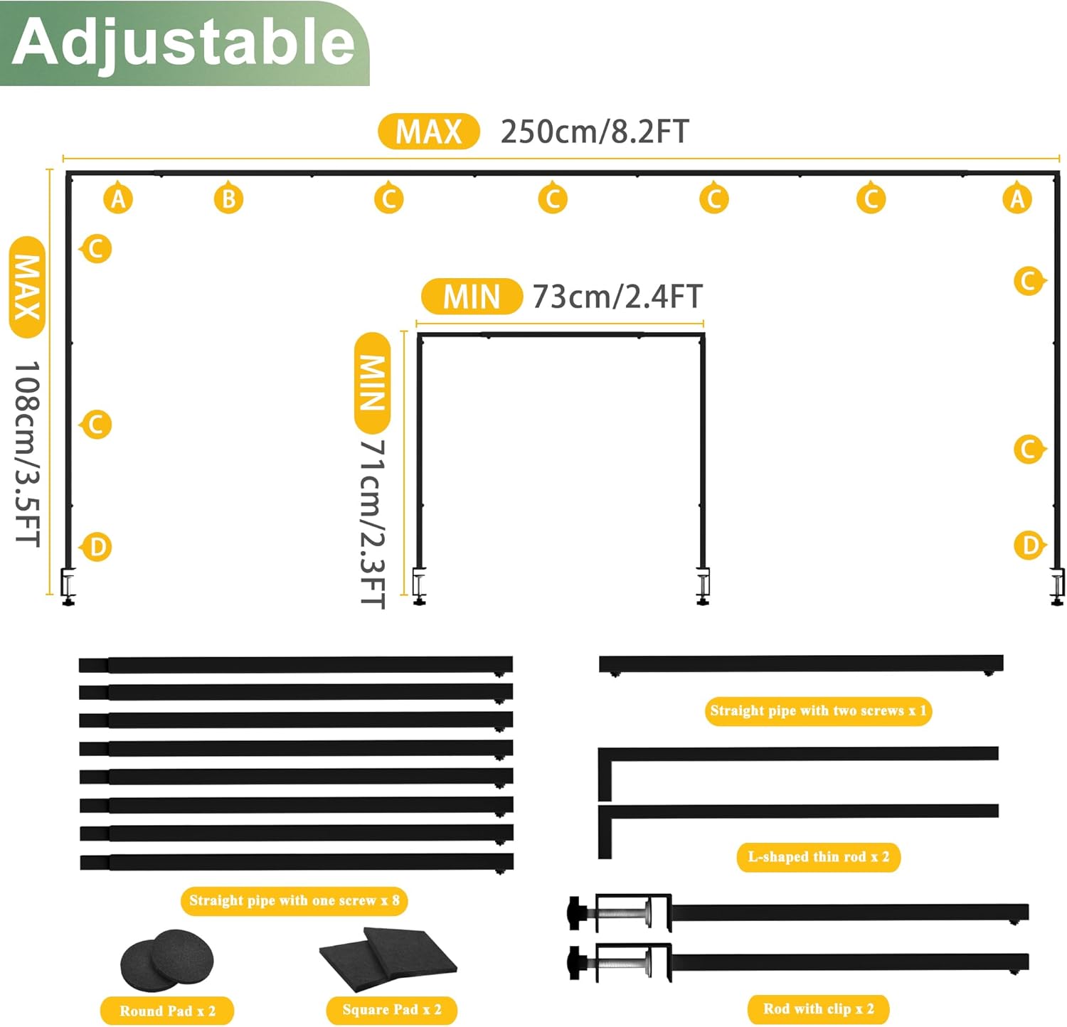 Over The Table Rod Stand with Clamps Height Adjustable Metal Table for Party Wedding Christmas Decoration