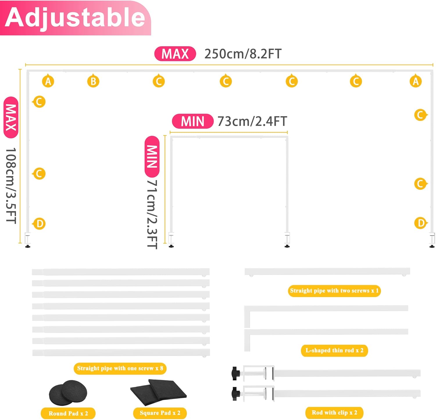 Over The Table Rod Stand Height Adjustable Metal Table Hanging Decor Rod for Party Wedding Anniversary Christmas Decoration