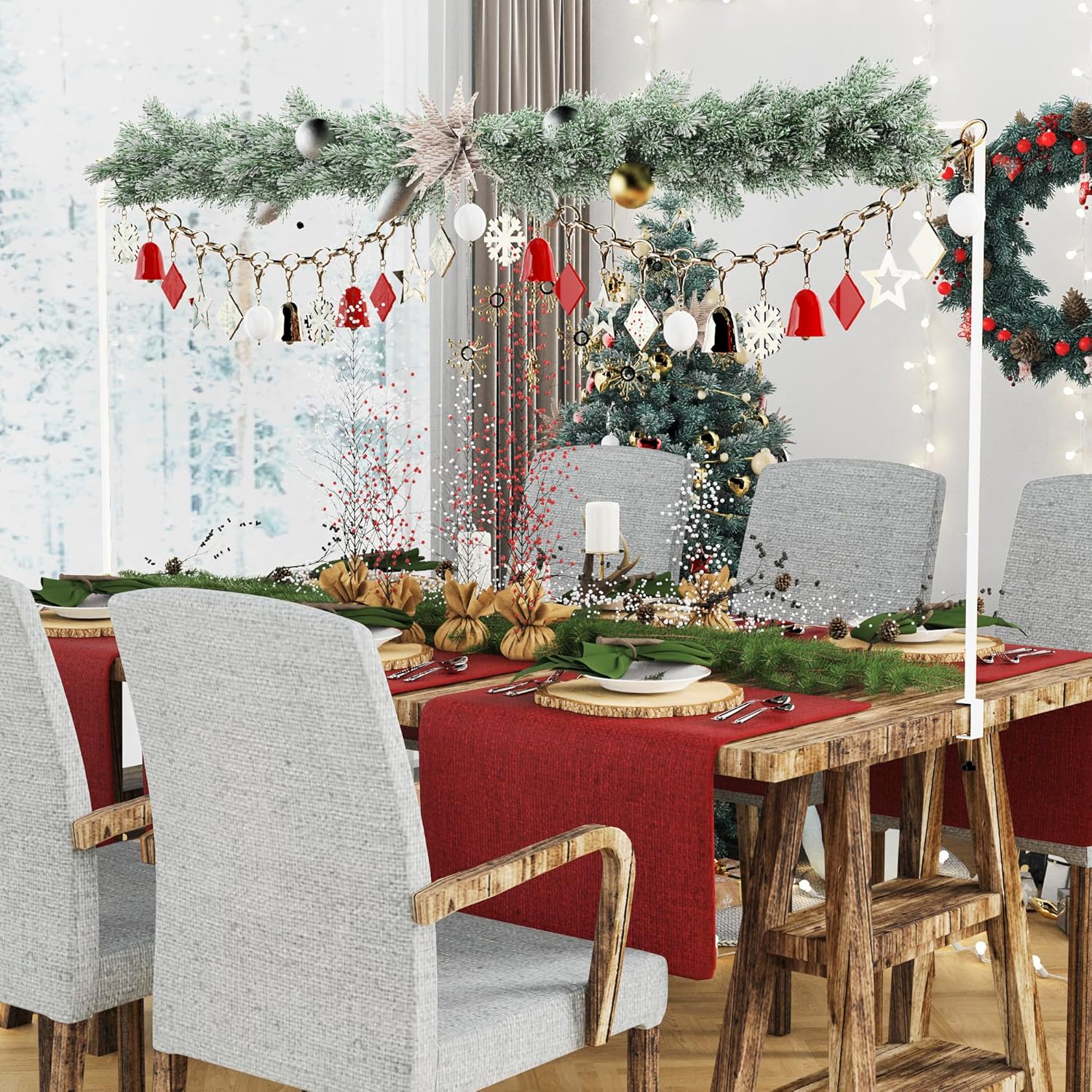 Over The Table Rod Stand Height Adjustable Metal Table Hanging Decor Rod for Party Wedding Anniversary Christmas Decoration