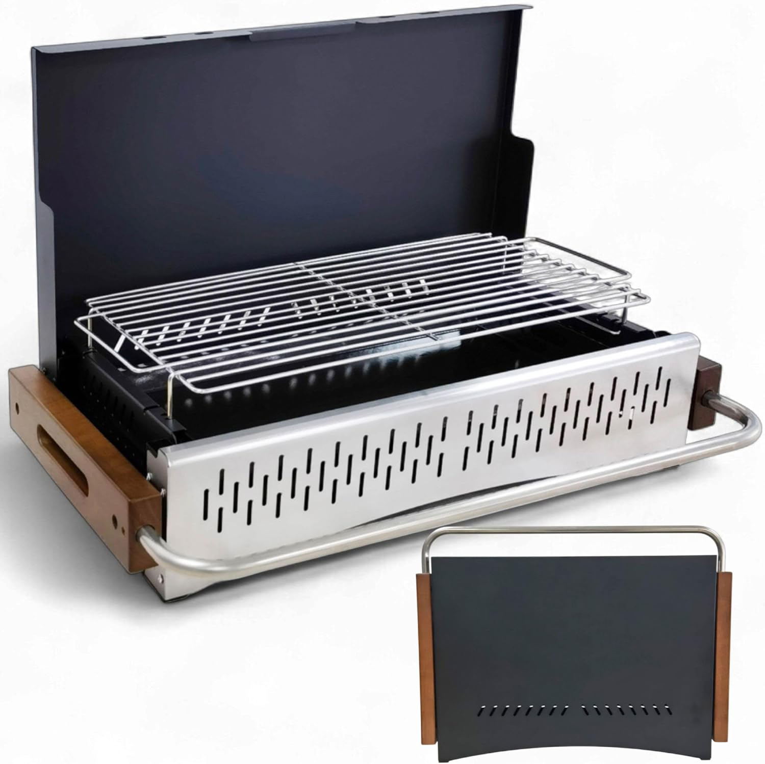 Foldable Charcoal Grill Foldable Barbecue Grill Briefcase with Lid Mini Tabletop Grill for Outdoor Camping Patio and Picnic