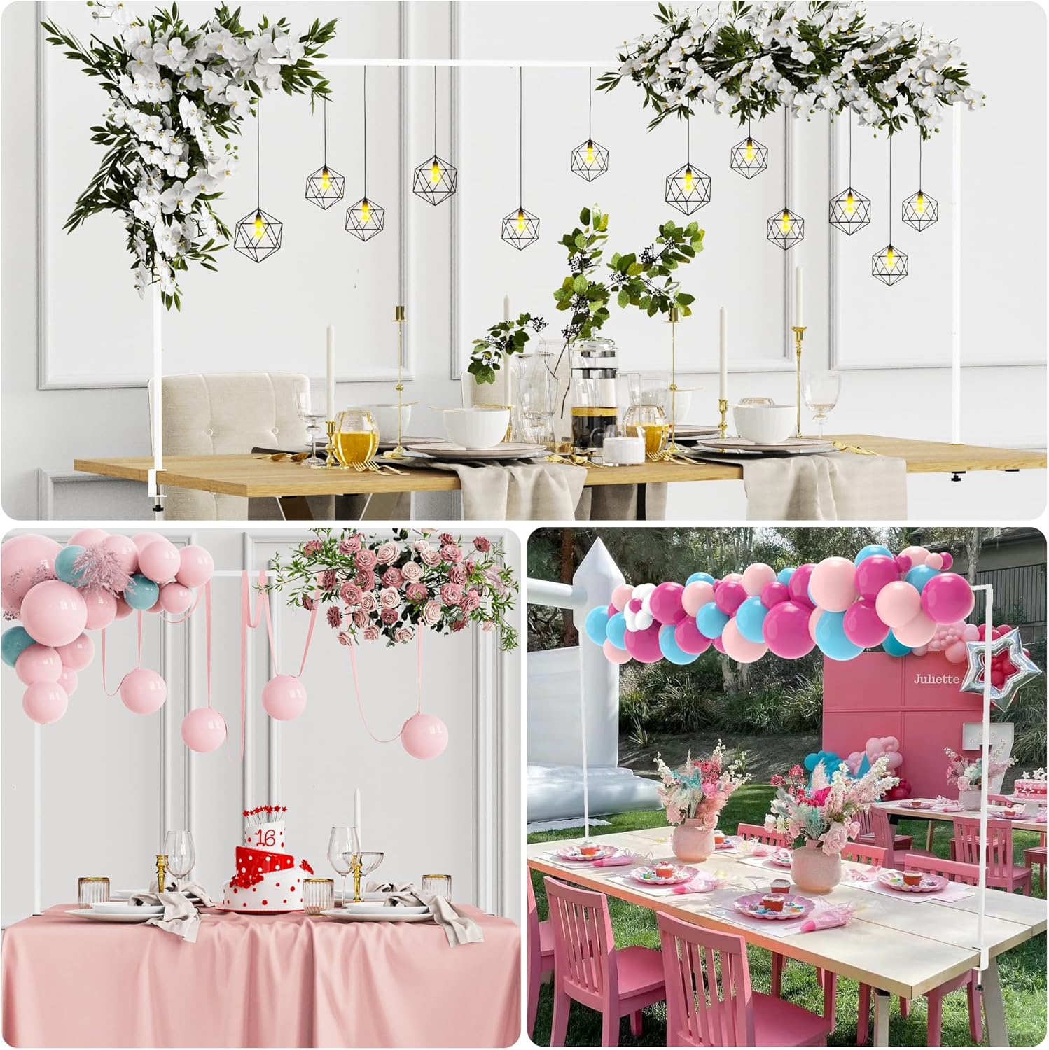Over The Table Rod Stand Height Adjustable Metal Table Hanging Decor Rod for Party Wedding Anniversary Christmas Decoration
