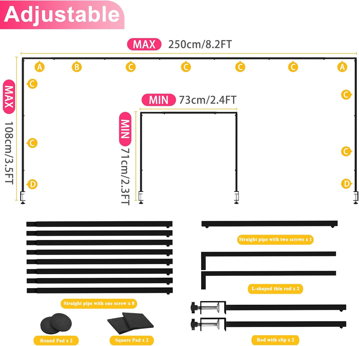 Over The Table Rod Stand Decorative table stand Height Adjustable Metal Table Hanging Decor Rod for Party Wedding Anniversary Christmas Decoration