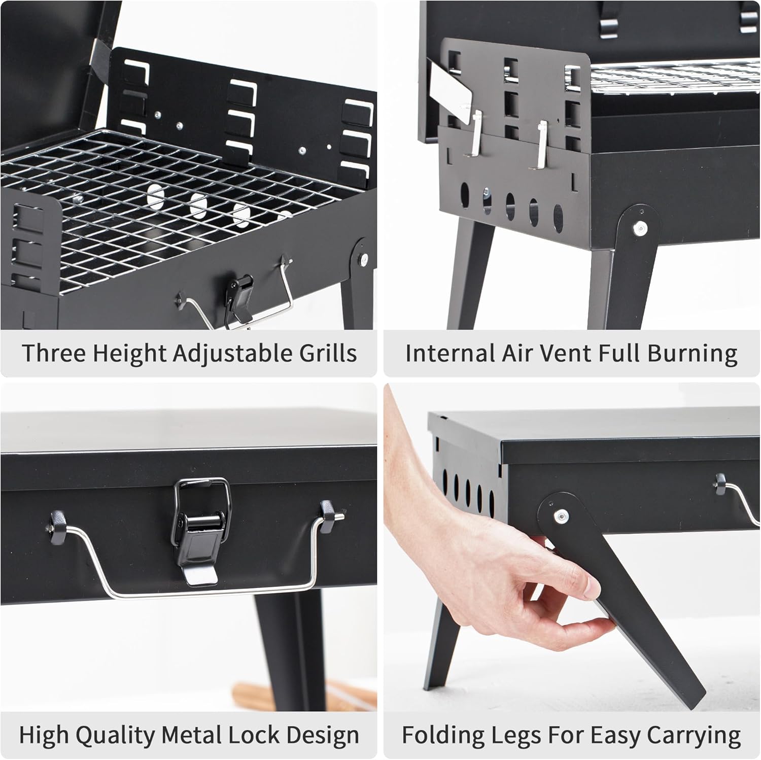 Foldable Barbecue Grill Briefcase with Lid Mini Tabletop Grill for Outdoor Camping Patio and Picnic