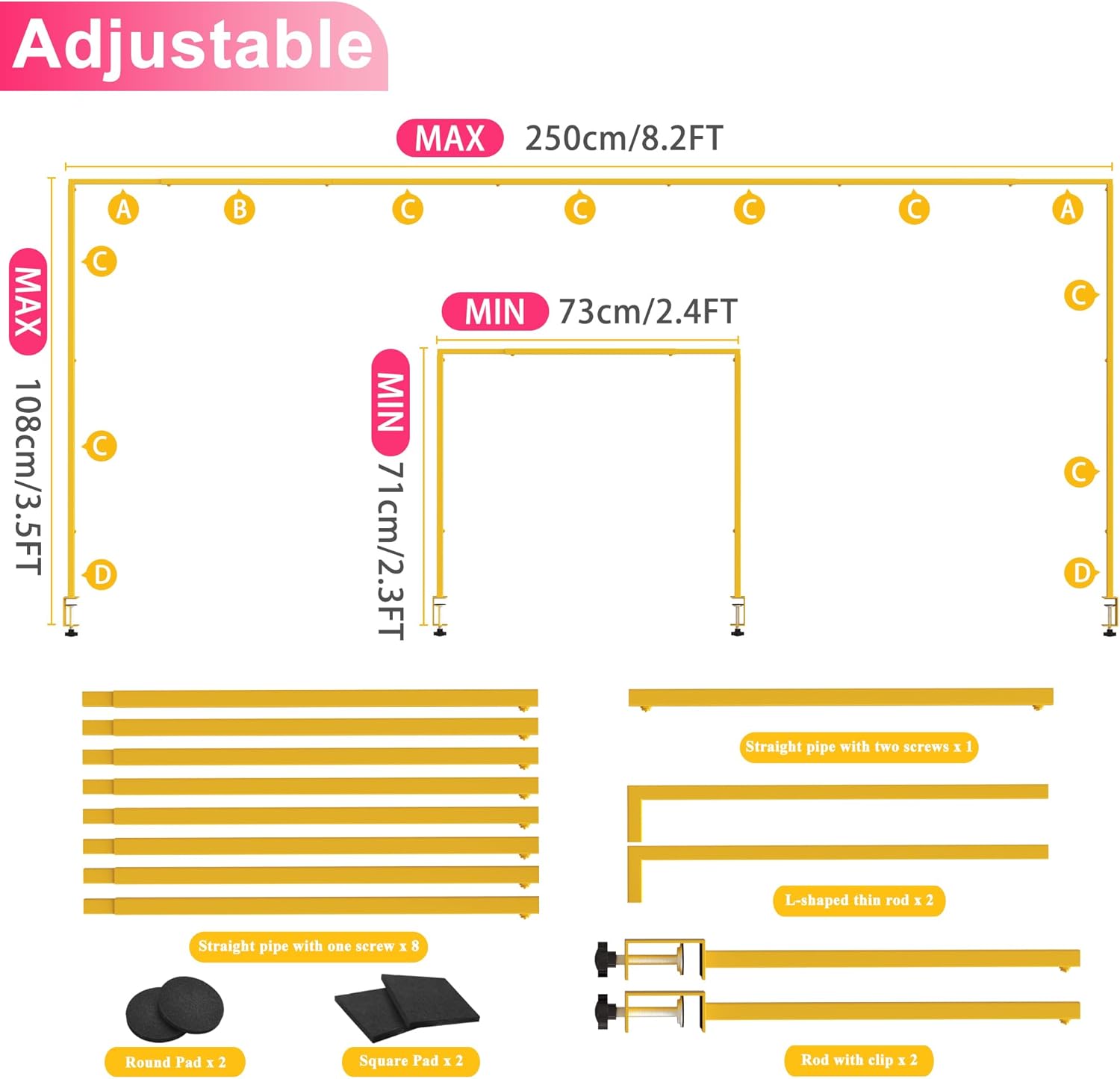 Decorative table stand Height Adjustable Metal Table Hanging Decor Rod for Party Wedding Anniversary Christmas Decoration