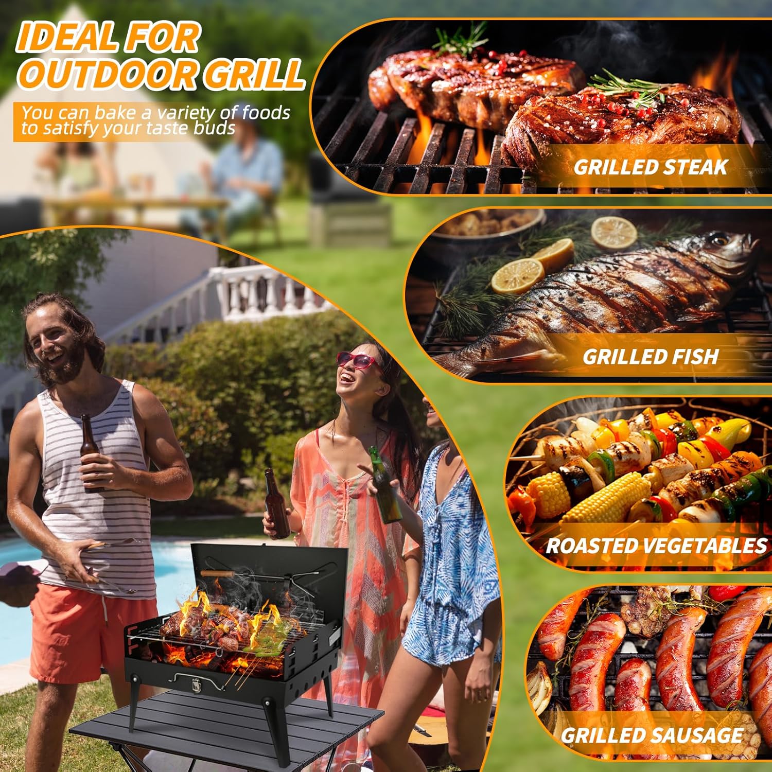 Mini Tabletop Grill Foldable Barbecue Grill Briefcase with Lid Mini Tabletop Grill for Outdoor Camping Patio and Picnic