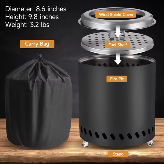 Table Fire Pit Wood Pellet Table Top Firepit with Stand Made of Stainless Steel Camping Portable Fire Pit for Outdoor Use