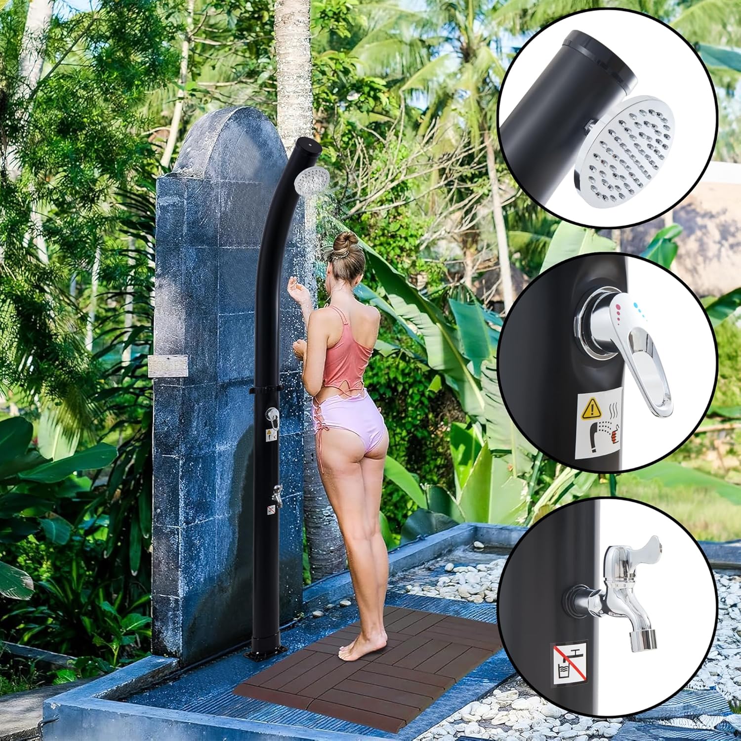 Garden Shower Solar Shower Column with Water Tank Foot Shower Rain Shower Head and Tap For Outdoor Use