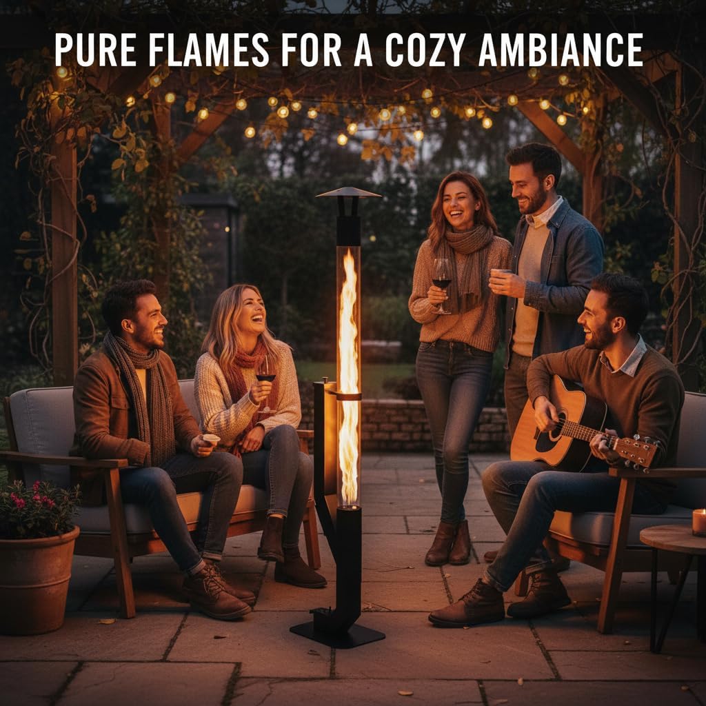 Wood Pellet Patio Heater Fire Pipe- Pellet Stove Fire Pit for Outdoor - Smokeless Flame Garden Fire Pit
