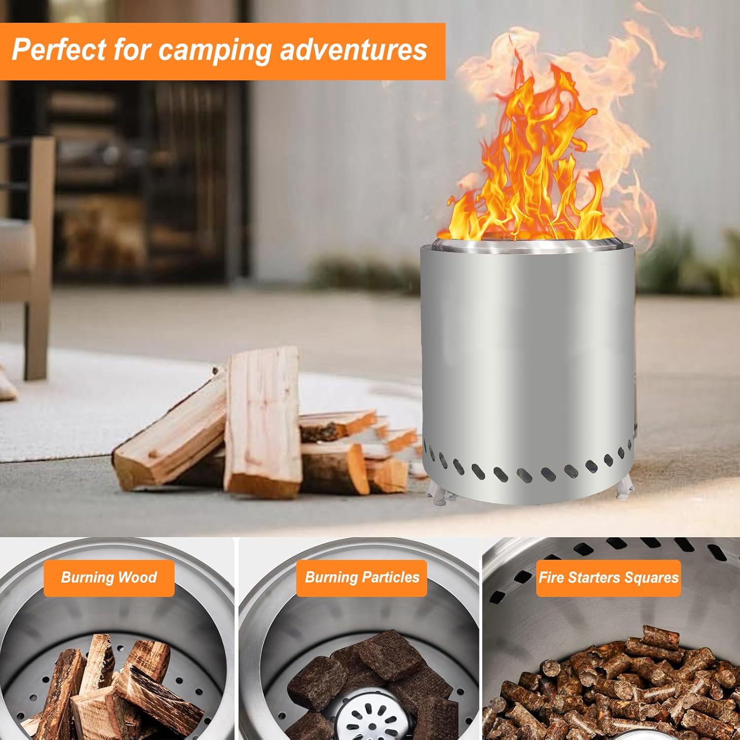 Wood Pellet Table Top Firepit with Stand Table Fire Pit Made of Stainless Steel Camping Portable Fire Pit for Outdoor Use
