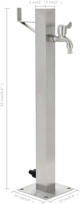 Square Stainless Steel Garden Water Column Water Tap Fountain with Connection UV and Frost Resistant Freestanding Tap