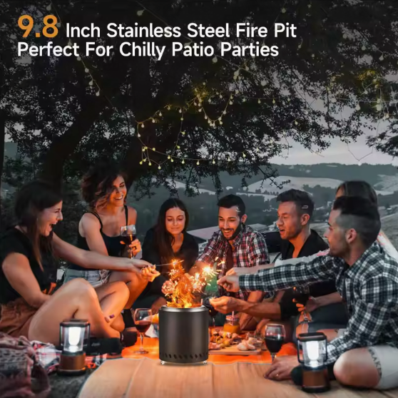 Table Fire Pit Wood Pellet Table Top Firepit with Stand Made of Stainless Steel Camping Portable Fire Pit for Outdoor Use