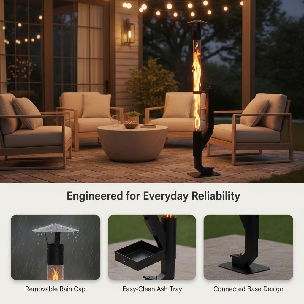 Wood Pellet Patio Heater Fire Pipe- Pellet Stove Fire Pit for Outdoor - Smokeless Flame Garden Fire Pit