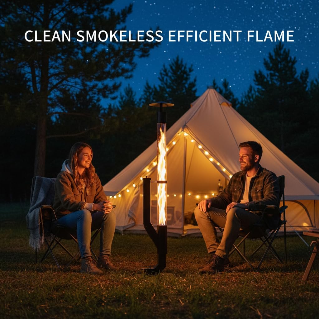 Wood Pellet Patio Heater Fire Pipe- Pellet Stove Fire Pit for Outdoor - Smokeless Flame Garden Fire Pit